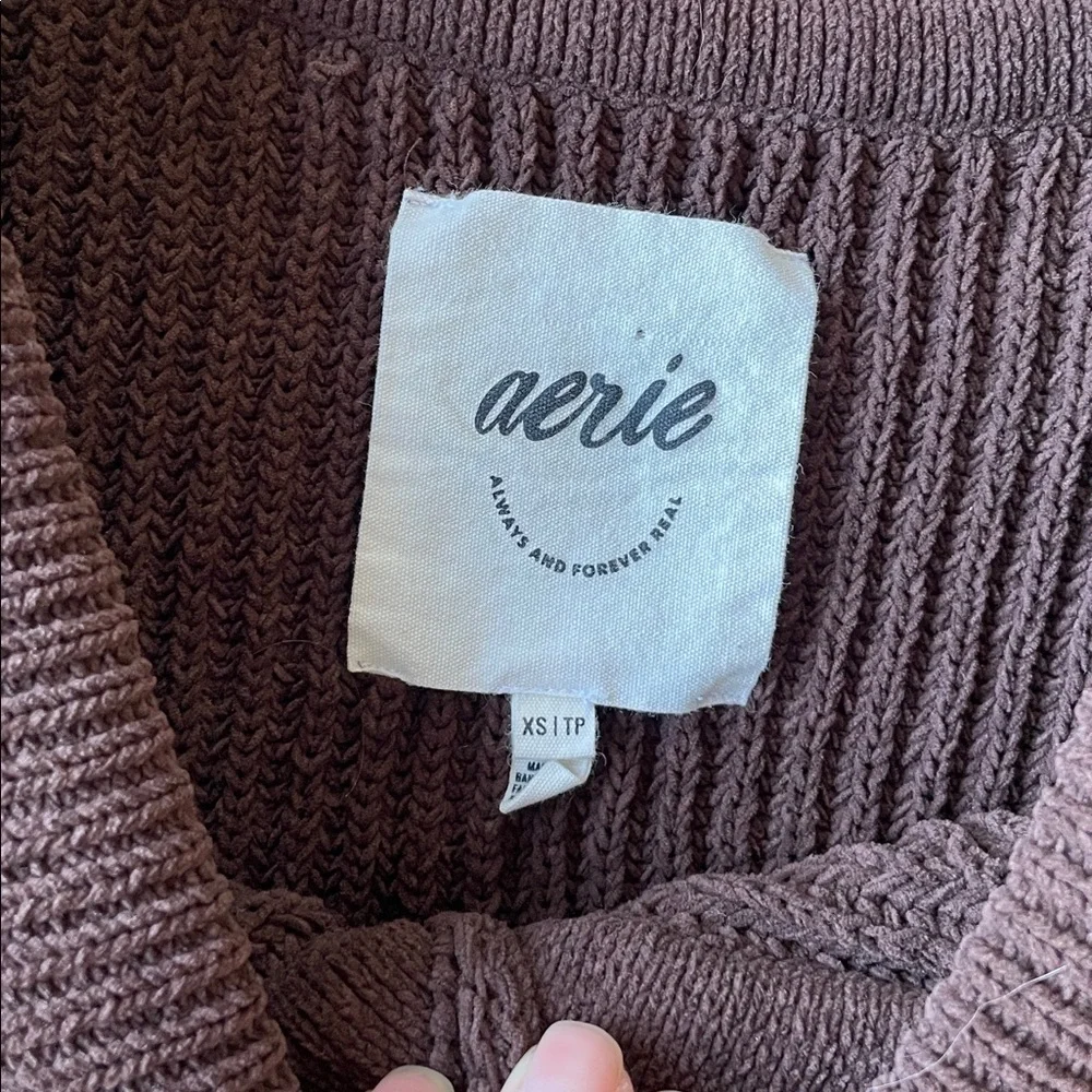 Aerie Beyond Chenille Rich Brown Slouchy Ribbed V-Neck Sweater